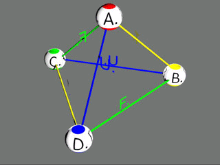 абстрактный логический тетраэдр с рассчитанными логическими связями.